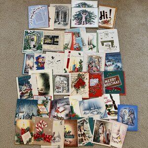 Lot of 40 Used Vintage Mid Century Christmas Cards
